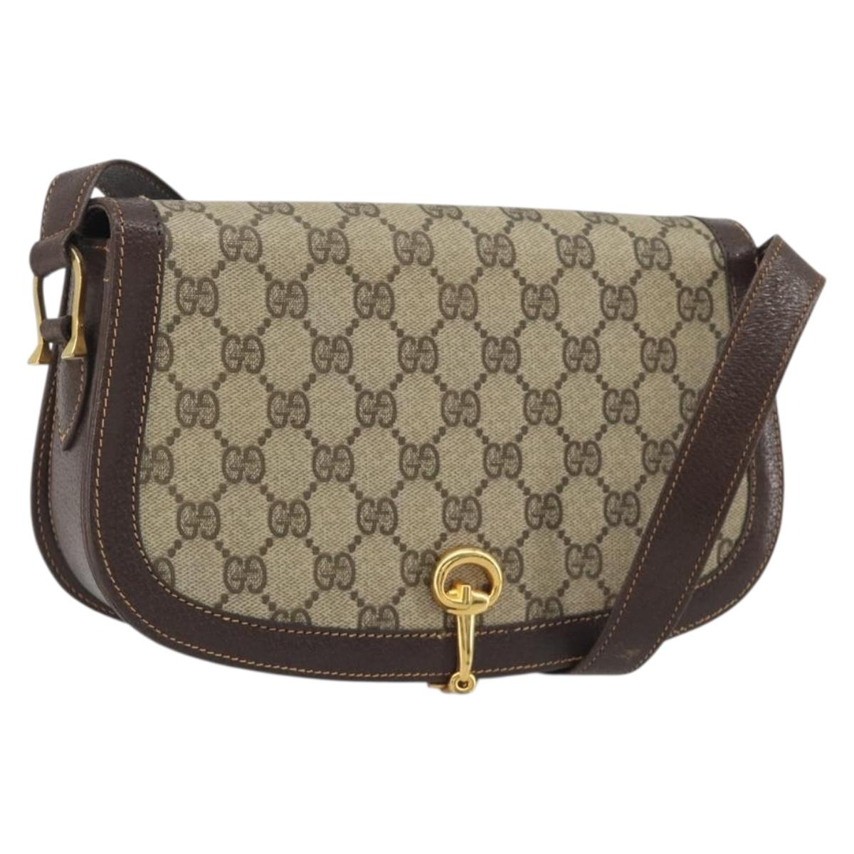 GUCCI GG Supreme Shoulder Bag PVC Leather Beige Gold Tone Auth ep15186