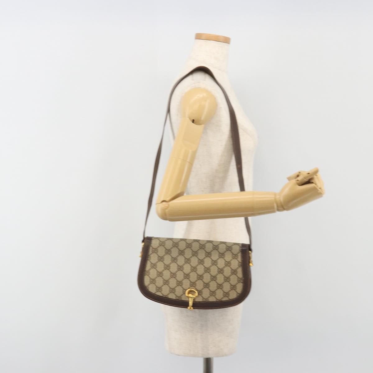 GUCCI GG Supreme Shoulder Bag PVC Leather Beige Gold Tone Auth ep15186