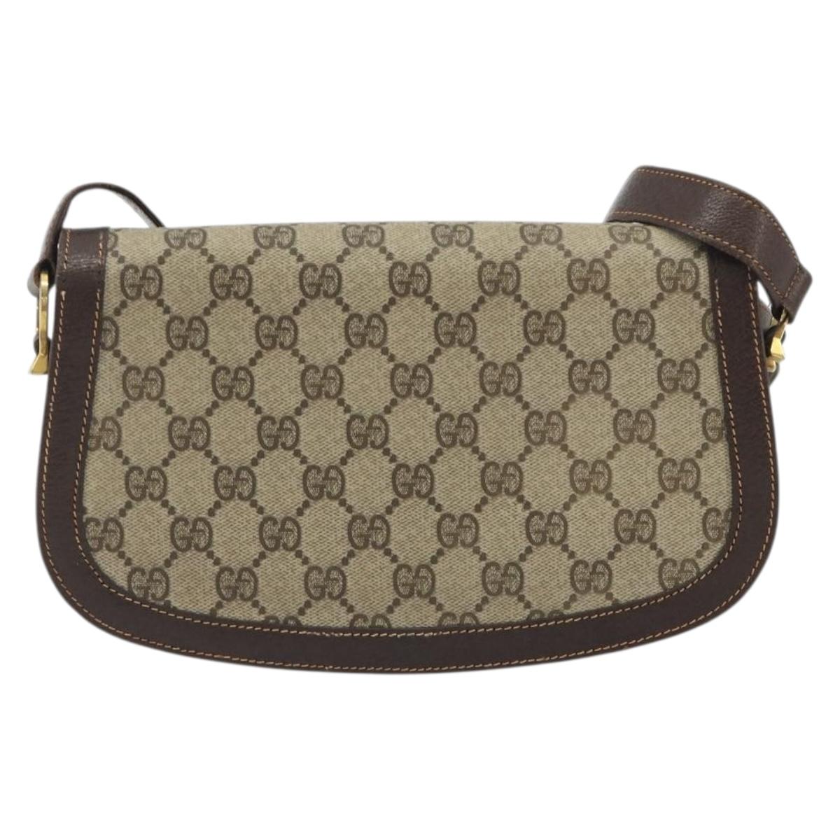 GUCCI GG Supreme Shoulder Bag PVC Leather Beige Gold Tone Auth ep15186