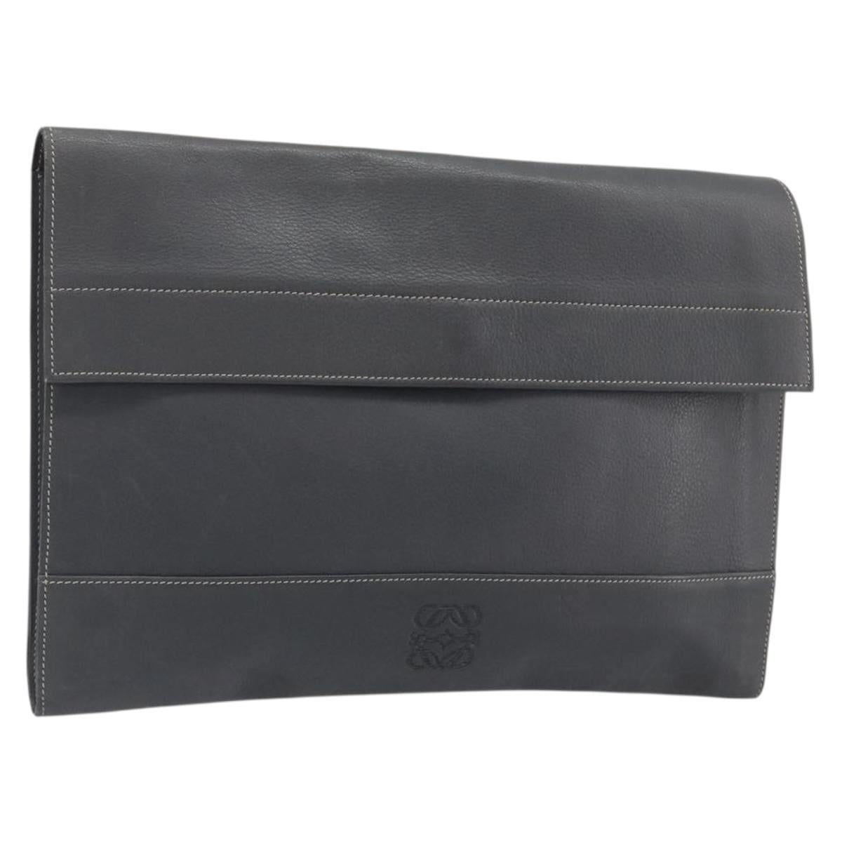 LOEWE Clutch Bag Leather Gray Auth ep15192