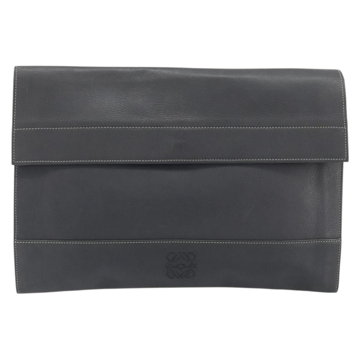 LOEWE Clutch Bag Leather Gray Auth ep15192
