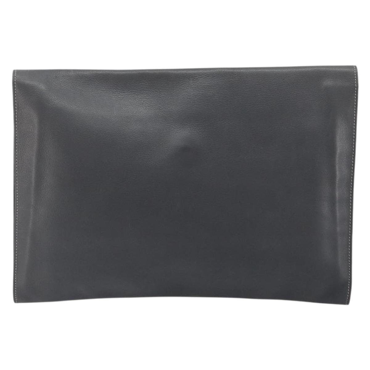 LOEWE Clutch Bag Leather Gray Auth ep15192