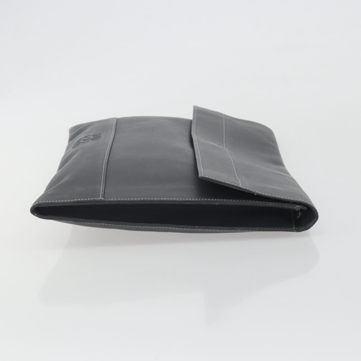 LOEWE Clutch Bag Leather Gray Auth ep15192