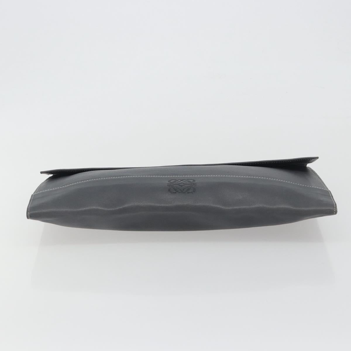 LOEWE Clutch Bag Leather Gray Auth ep15192