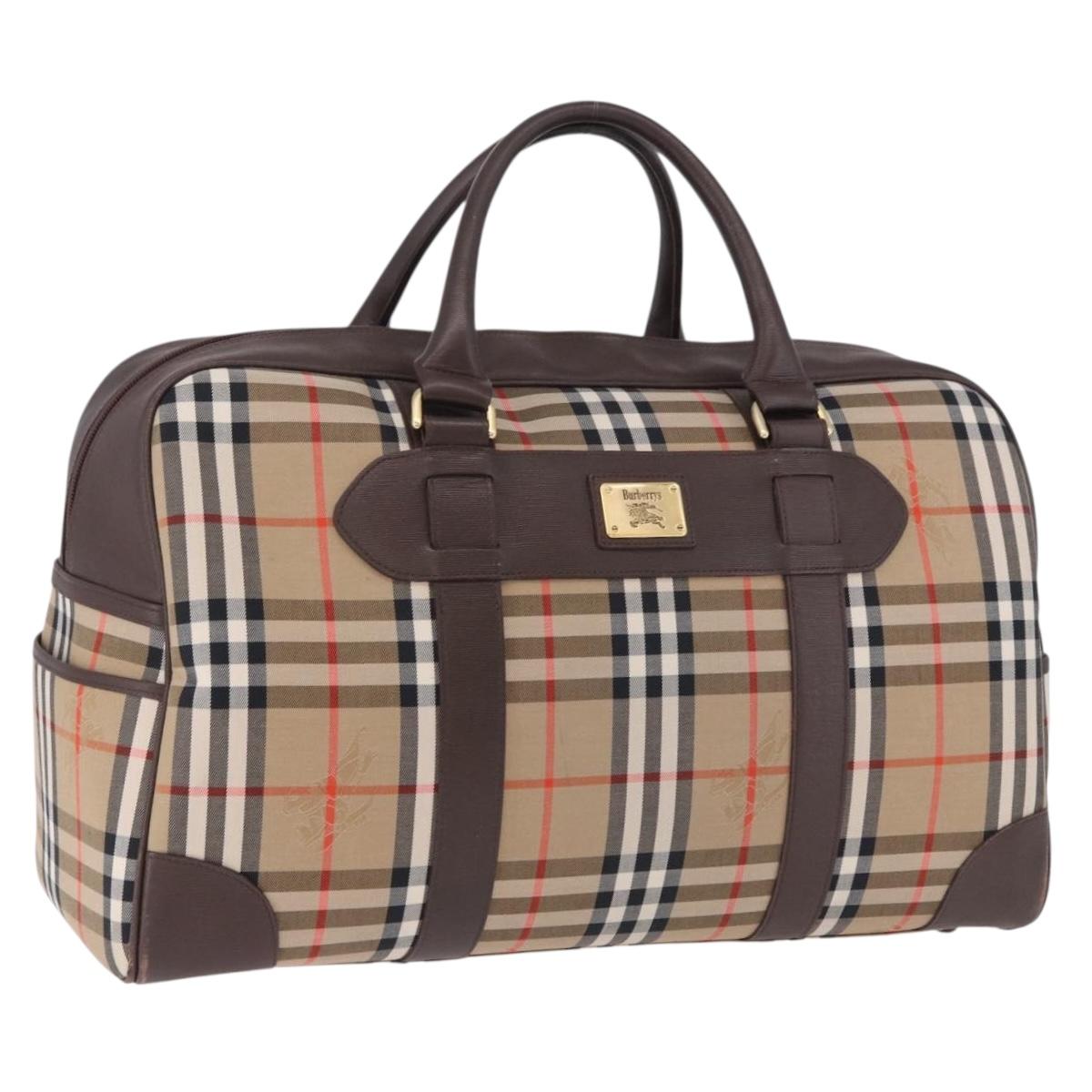 Burberrys Nova Check Boston Bag Canvas Beige Gold Tone Auth ep15193A