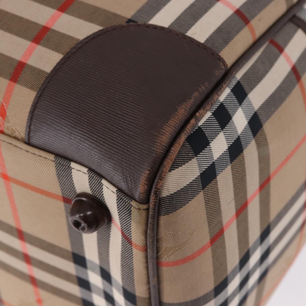 Burberrys Nova Check Boston Bag Canvas Beige Gold Tone Auth ep15193A