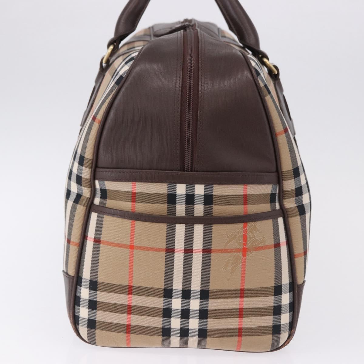 Burberrys Nova Check Boston Bag Canvas Beige Gold Tone Auth ep15193A