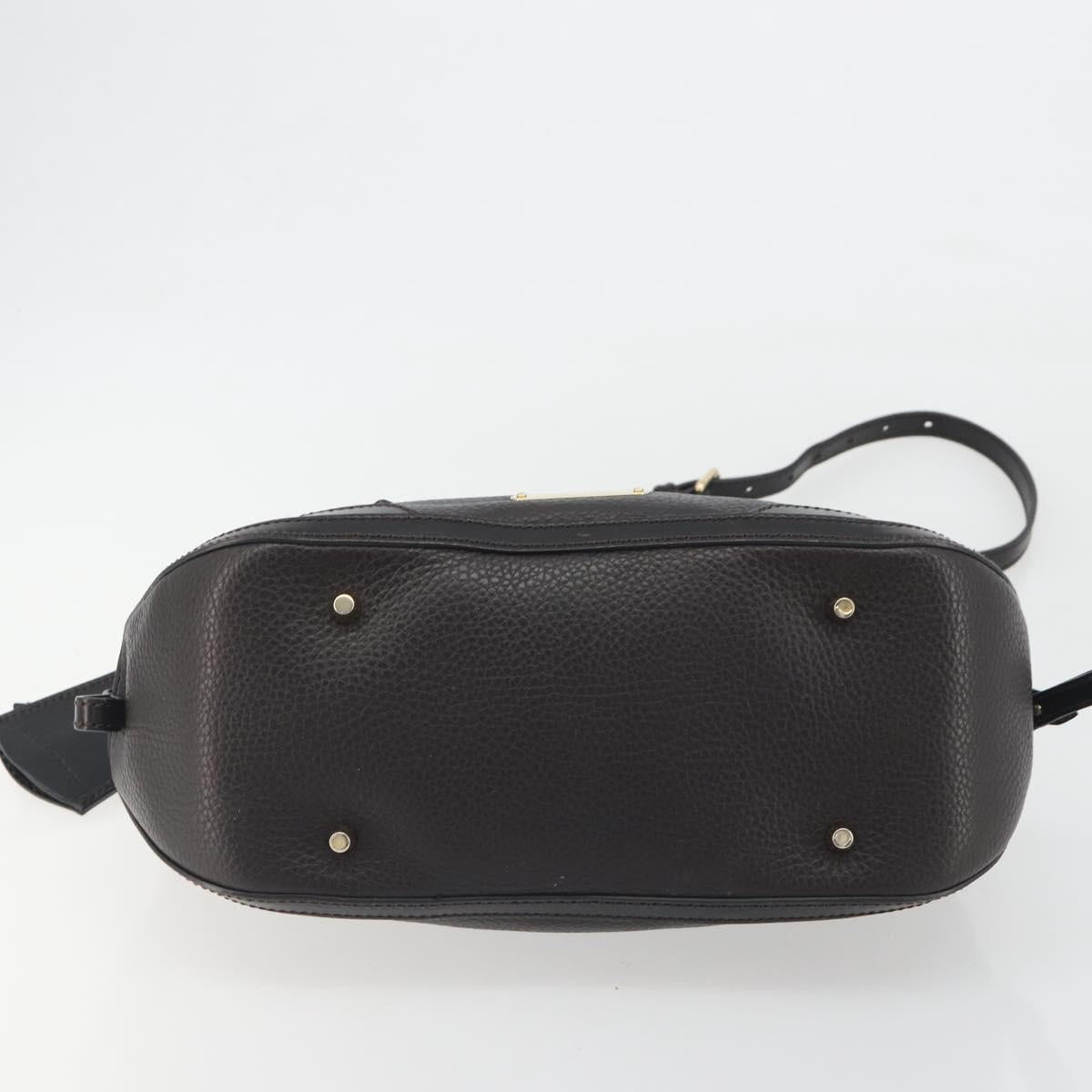 BURBERRY Hand Bag Leather 2way Black Gold Tone Auth ep15195