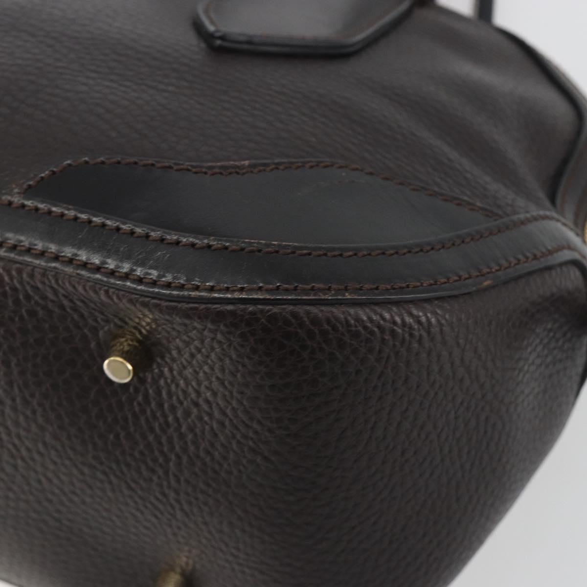 BURBERRY Hand Bag Leather 2way Black Gold Tone Auth ep15195
