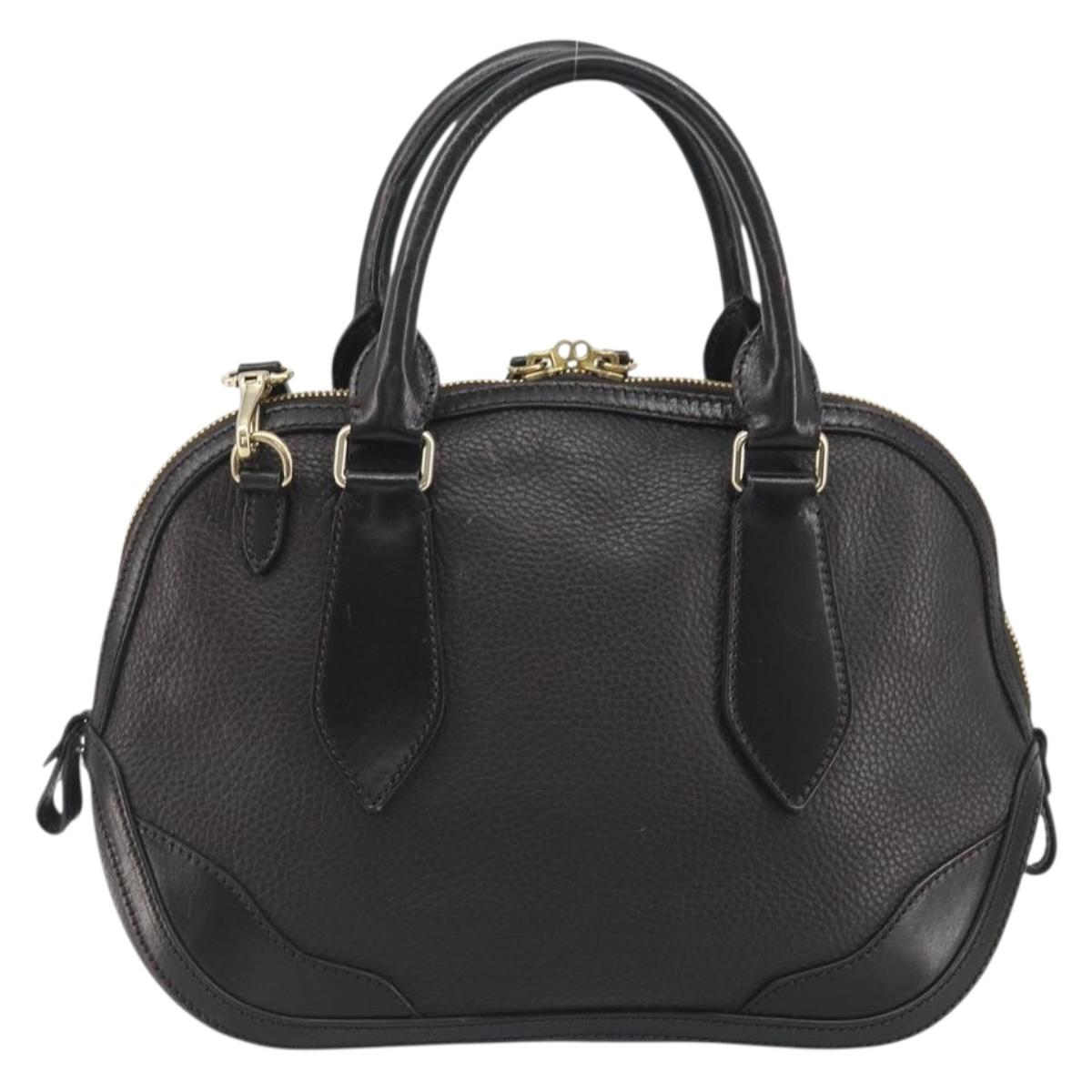 BURBERRY Hand Bag Leather 2way Black Gold Tone Auth ep15195