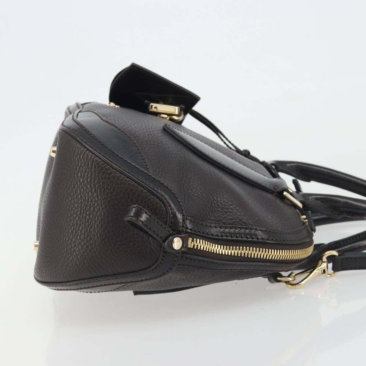 BURBERRY Hand Bag Leather 2way Black Gold Tone Auth ep15195