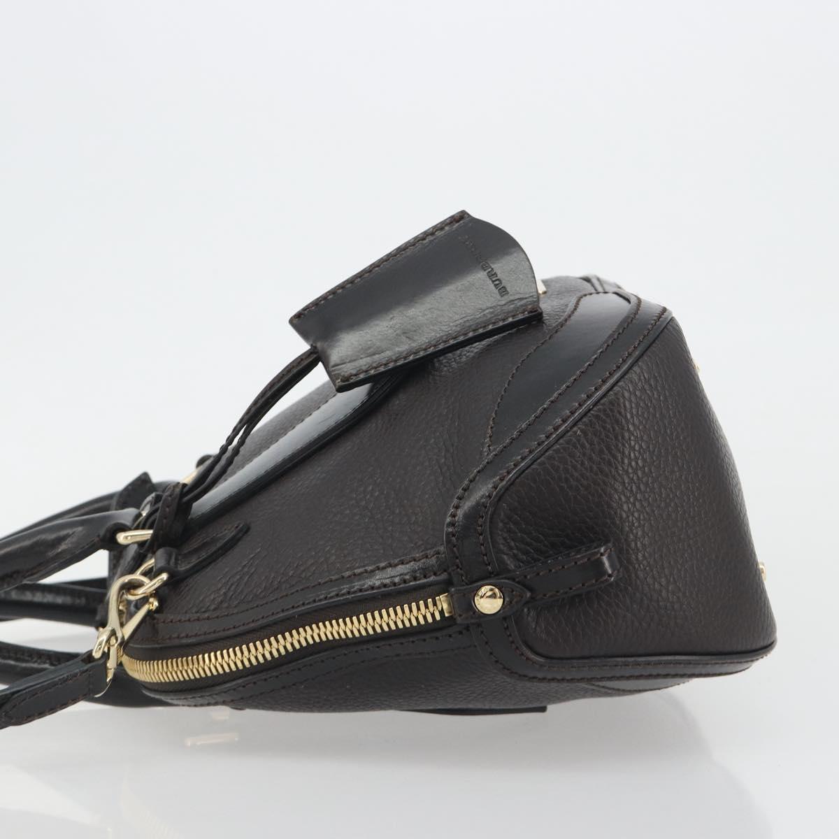 BURBERRY Hand Bag Leather 2way Black Gold Tone Auth ep15195