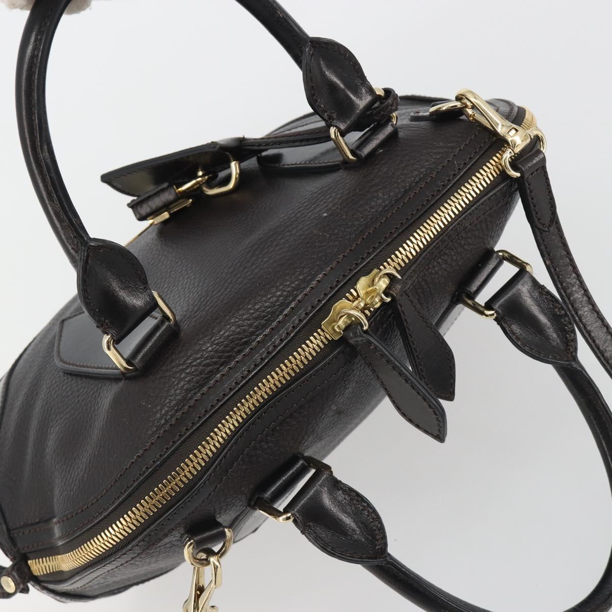 BURBERRY Hand Bag Leather 2way Black Gold Tone Auth ep15195