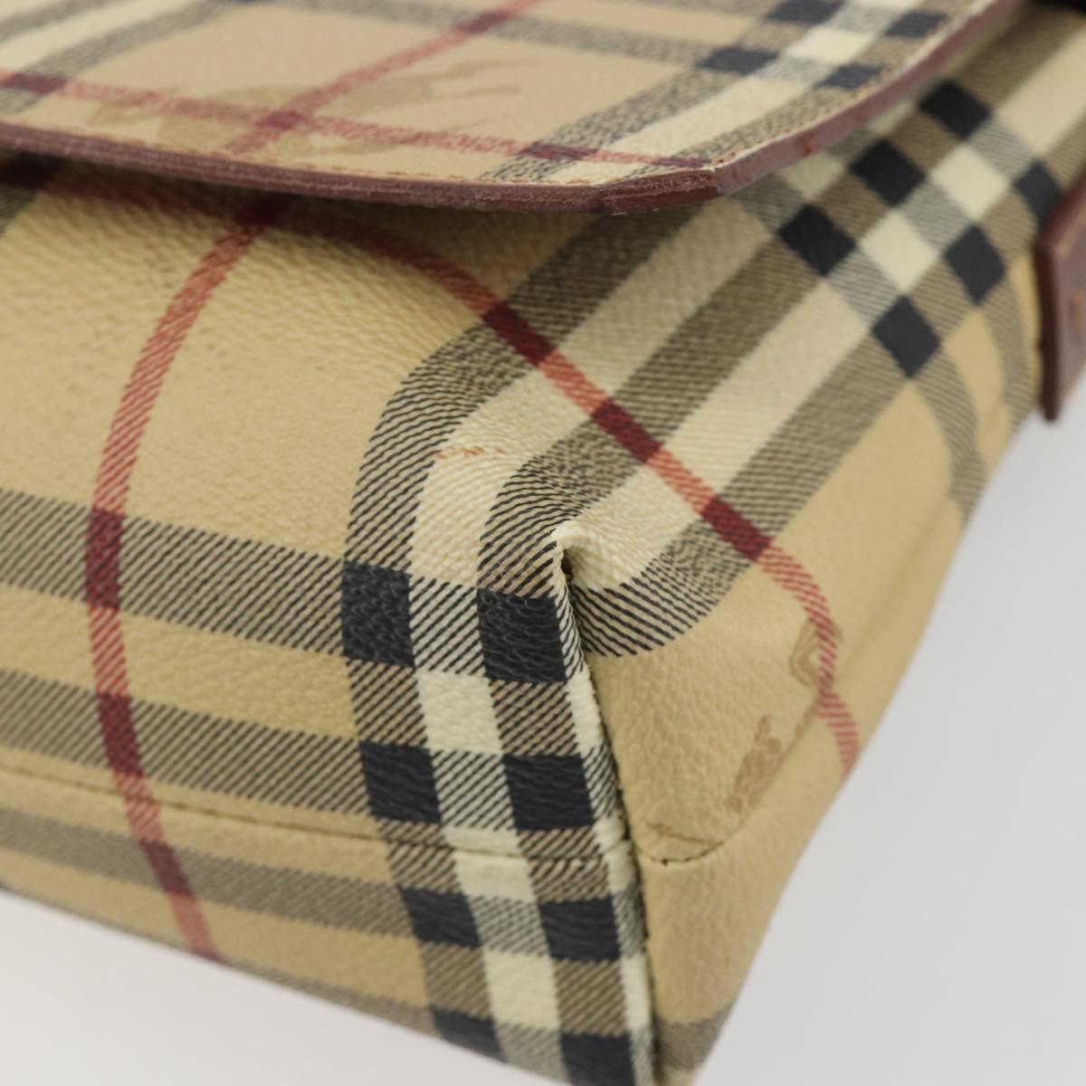 BURBERRY Nova Check Shoulder Bag PVC Leather Beige Gold Tone Auth ep15196A