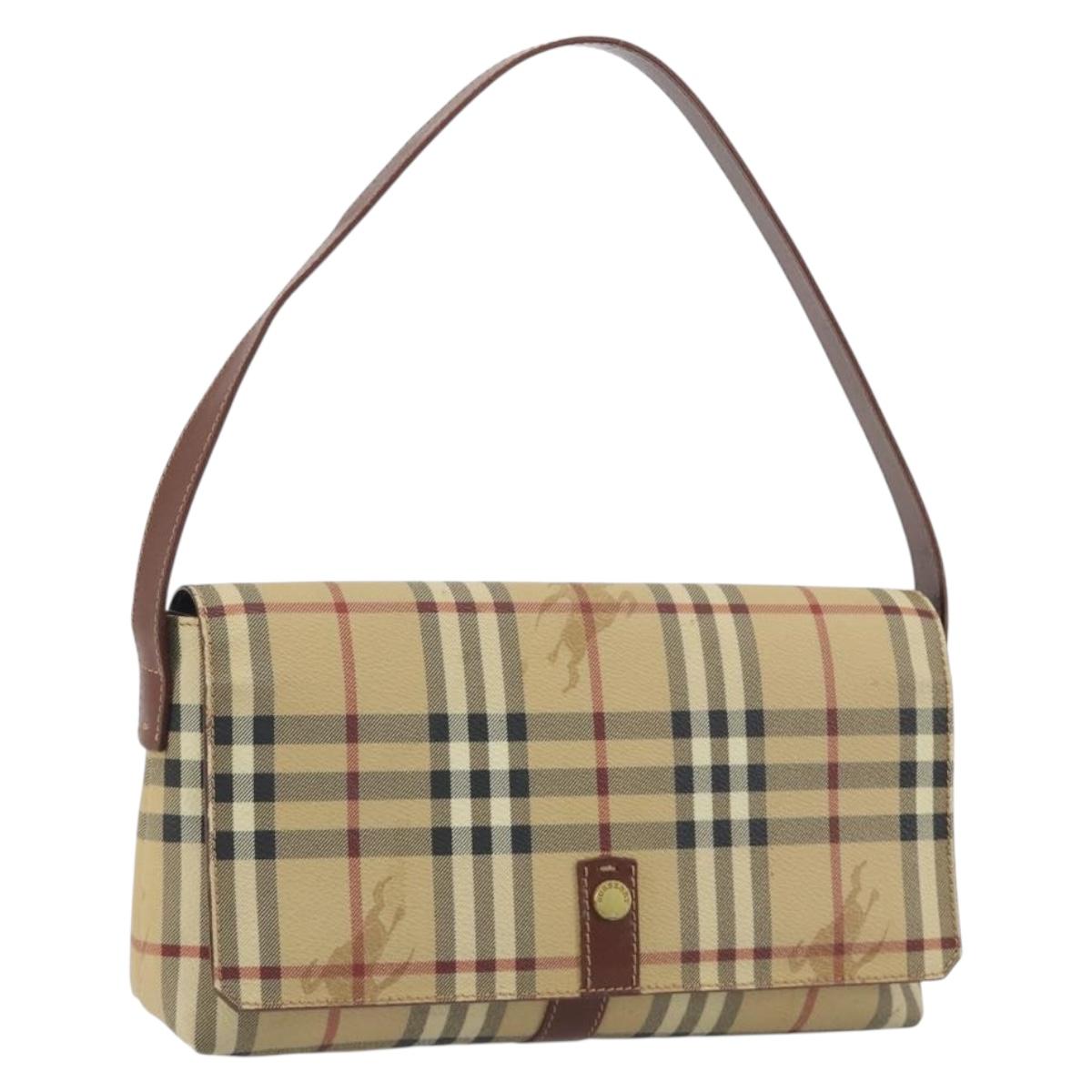 BURBERRY Nova Check Shoulder Bag PVC Leather Beige Gold Tone Auth ep15196A
