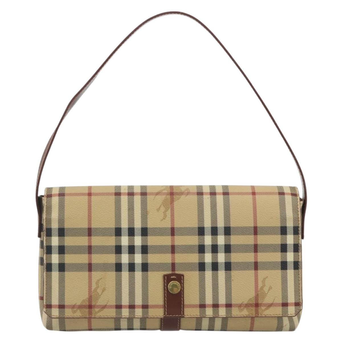 BURBERRY Nova Check Shoulder Bag PVC Leather Beige Gold Tone Auth ep15196A