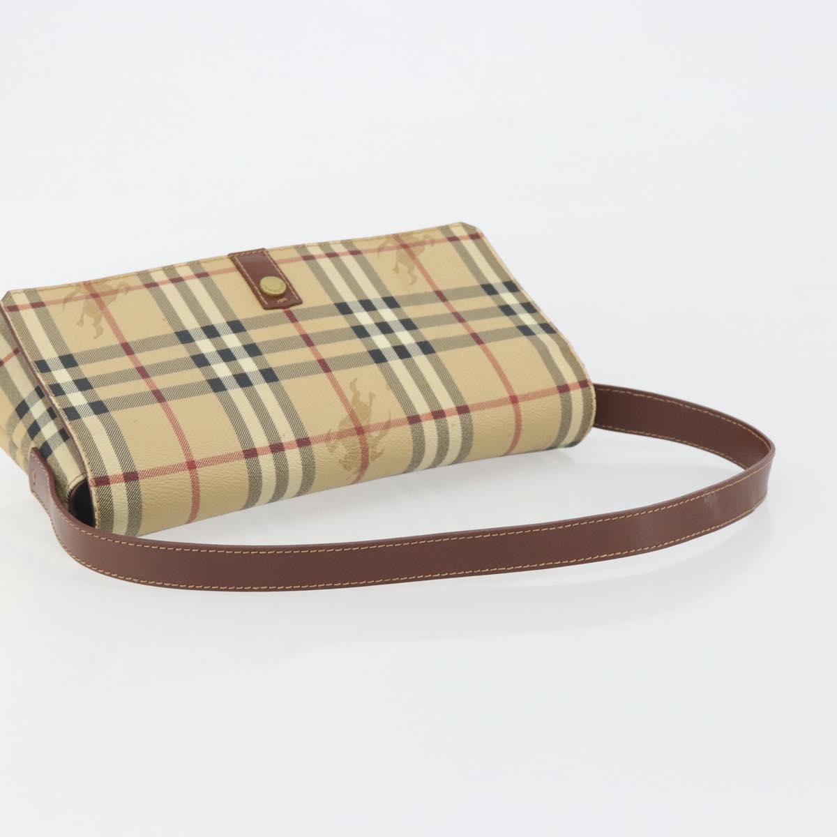 BURBERRY Nova Check Shoulder Bag PVC Leather Beige Gold Tone Auth ep15196A