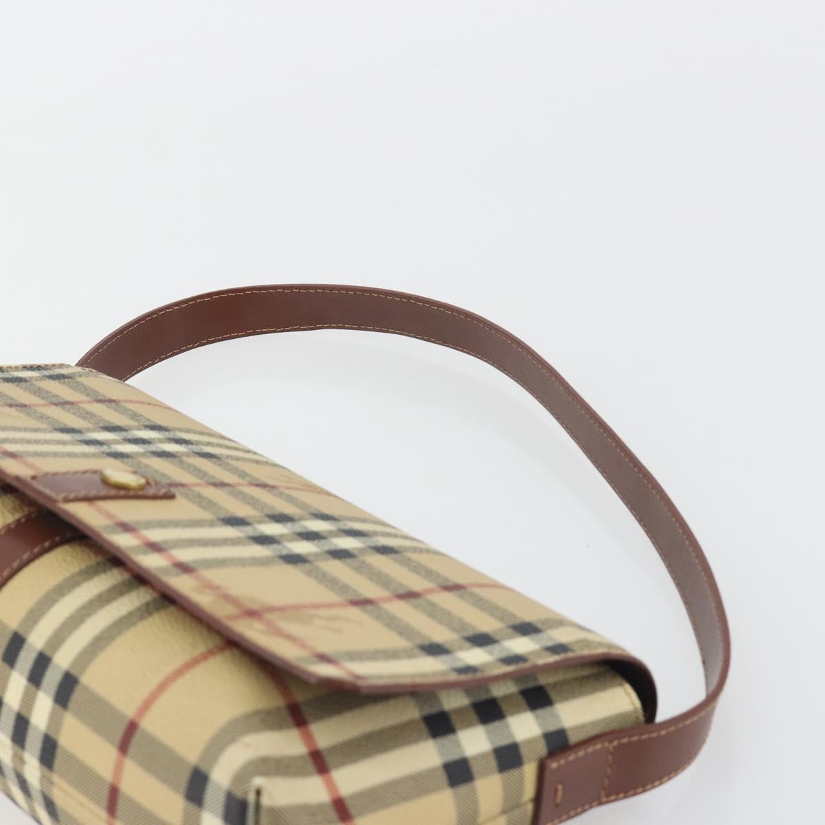 BURBERRY Nova Check Shoulder Bag PVC Leather Beige Gold Tone Auth ep15196A