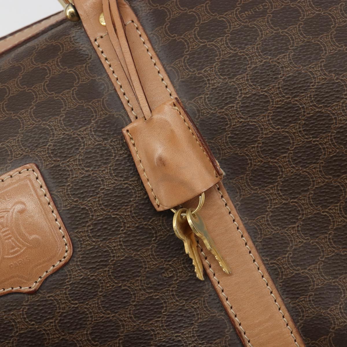 CELINE Macadam Boston Bag PVC Leather Brown Gold Tone Auth ep15198