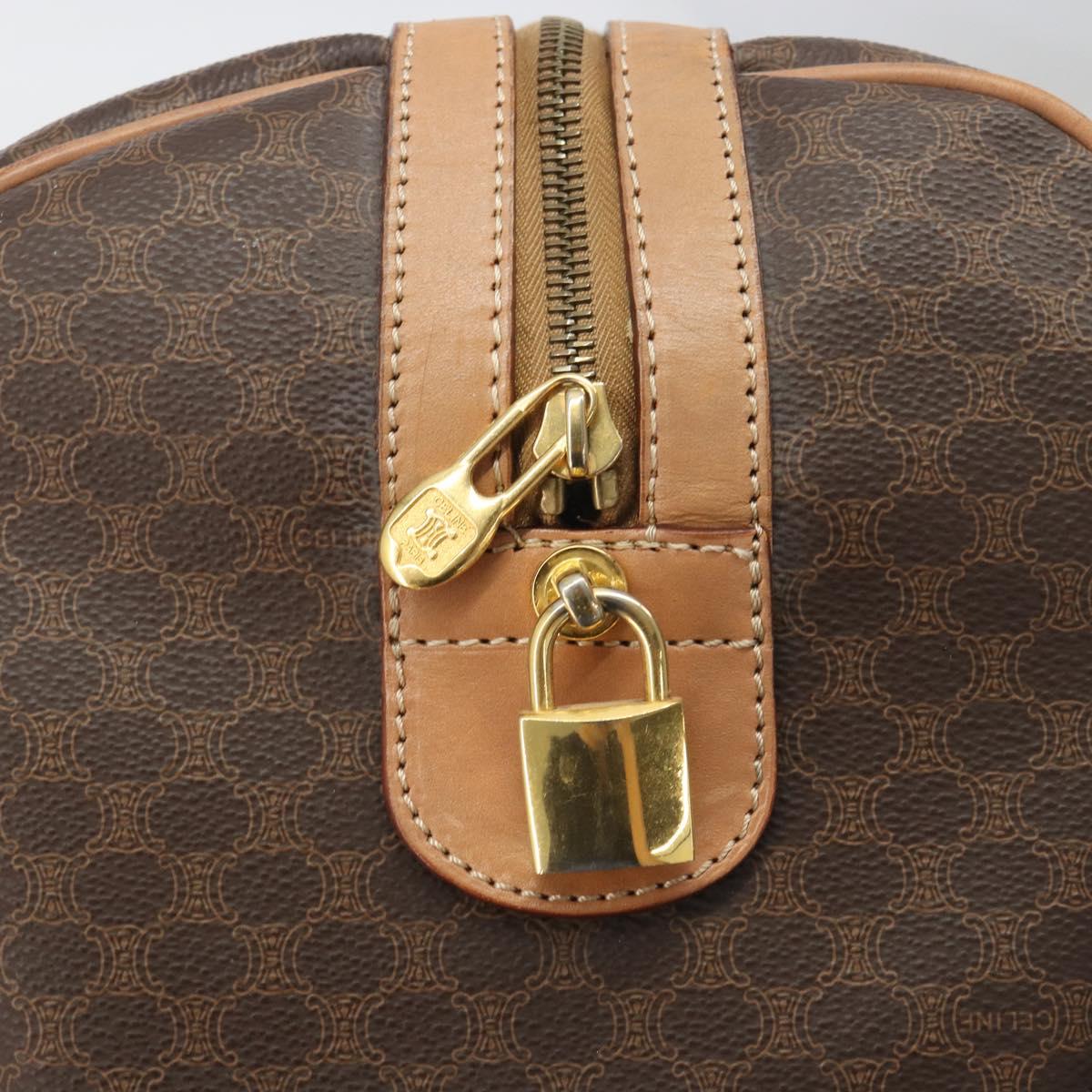 CELINE Macadam Boston Bag PVC Leather Brown Gold Tone Auth ep15198