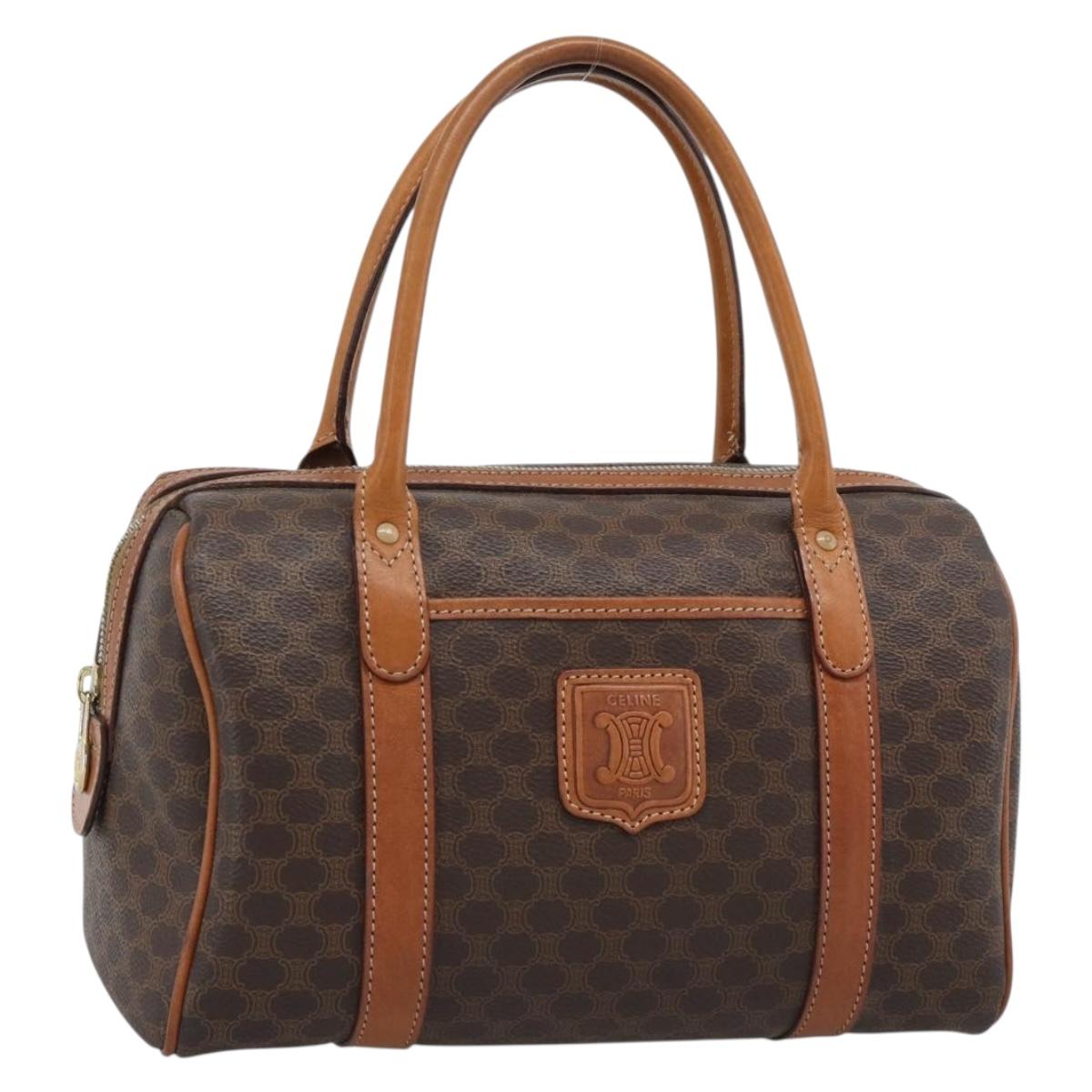CELINE Macadam Hand Bag PVC Leather Brown Gold Tone Auth ep15199A