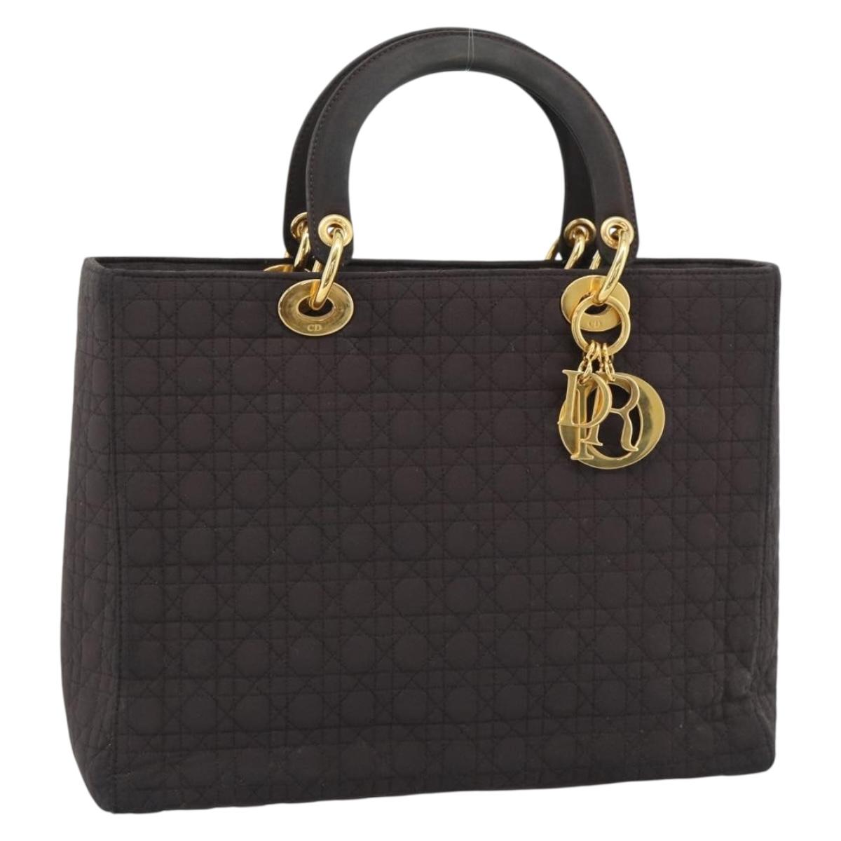 Christian Dior Canage Hand Bag Canvas Black Gold Tone Auth ep15200