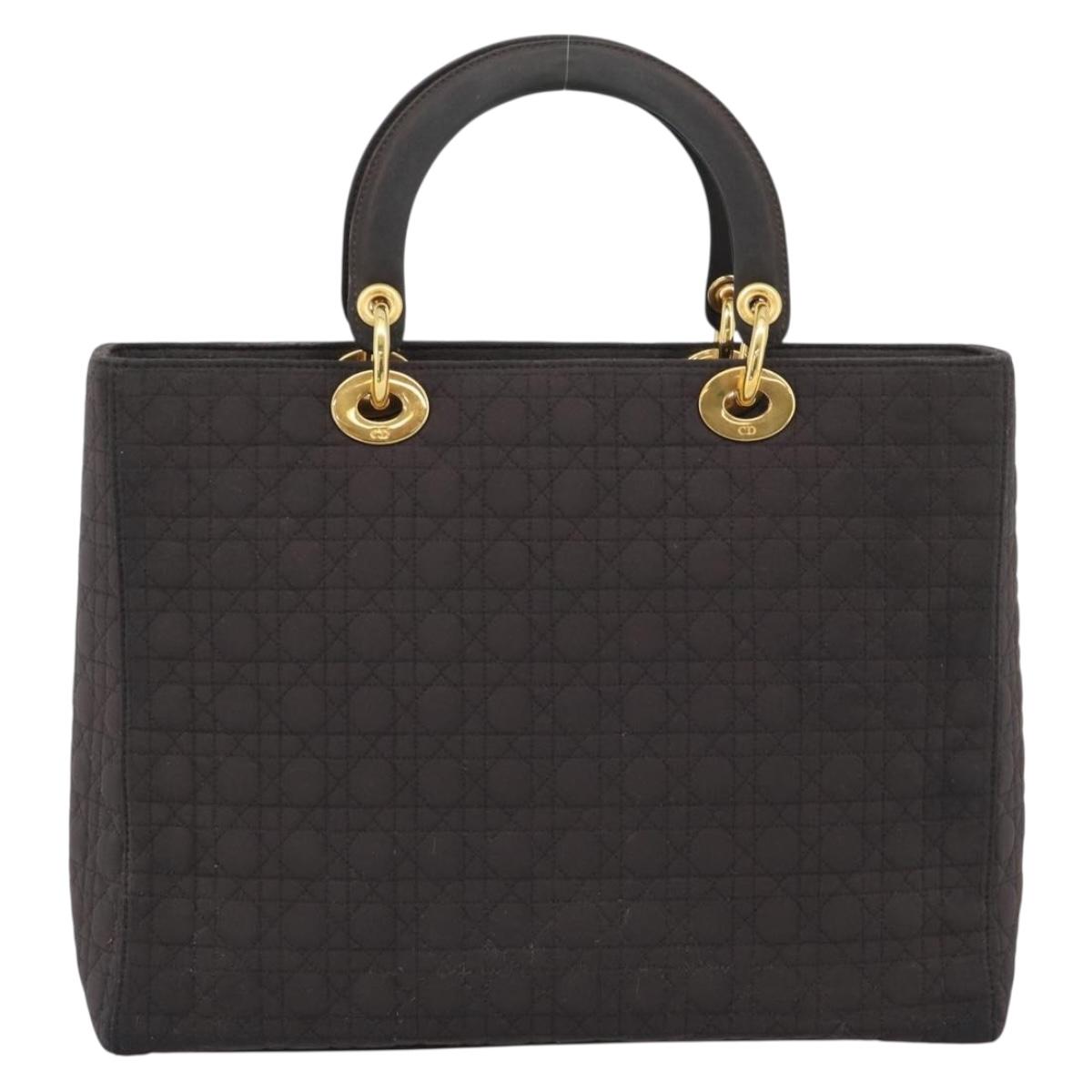Christian Dior Canage Hand Bag Canvas Black Gold Tone Auth ep15200