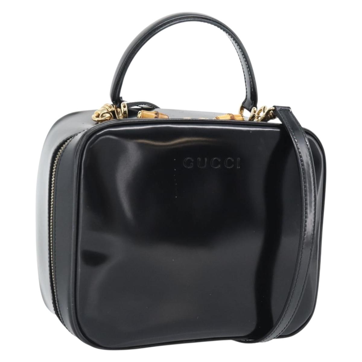 GUCCI Vanity Cosmetic Pouch Patent 2way Black Gold Tone Auth ep15207