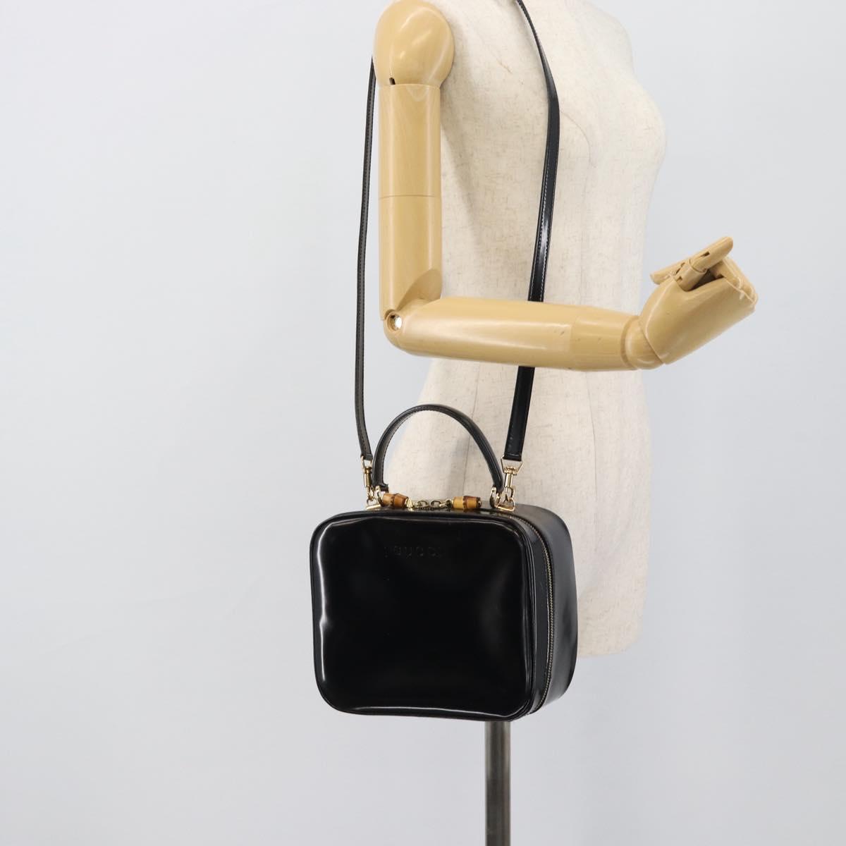 GUCCI Vanity Cosmetic Pouch Patent 2way Black Gold Tone Auth ep15207