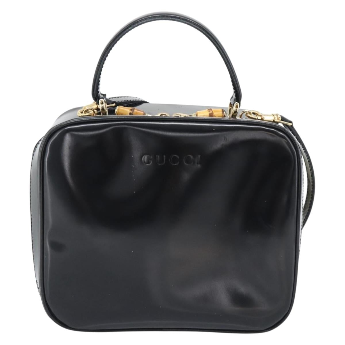 GUCCI Vanity Cosmetic Pouch Patent 2way Black Gold Tone Auth ep15207