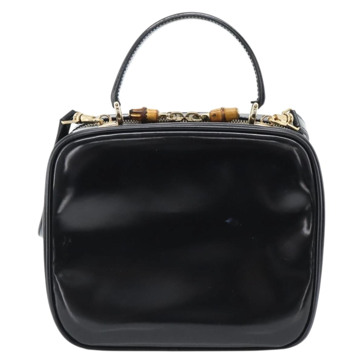 GUCCI Vanity Cosmetic Pouch Patent 2way Black Gold Tone Auth ep15207