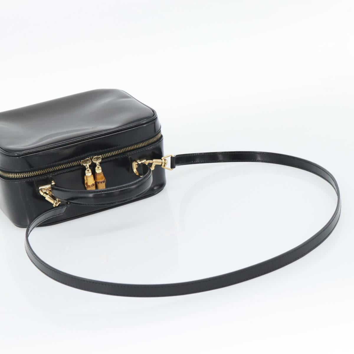 GUCCI Vanity Cosmetic Pouch Patent 2way Black Gold Tone Auth ep15207