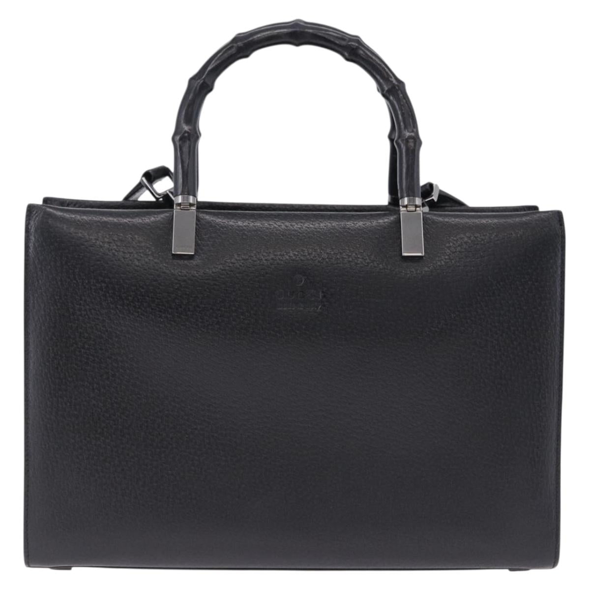GUCCI Bamboo Hand Bag Leather 2way Black Silver 002 1035 Auth ep15210