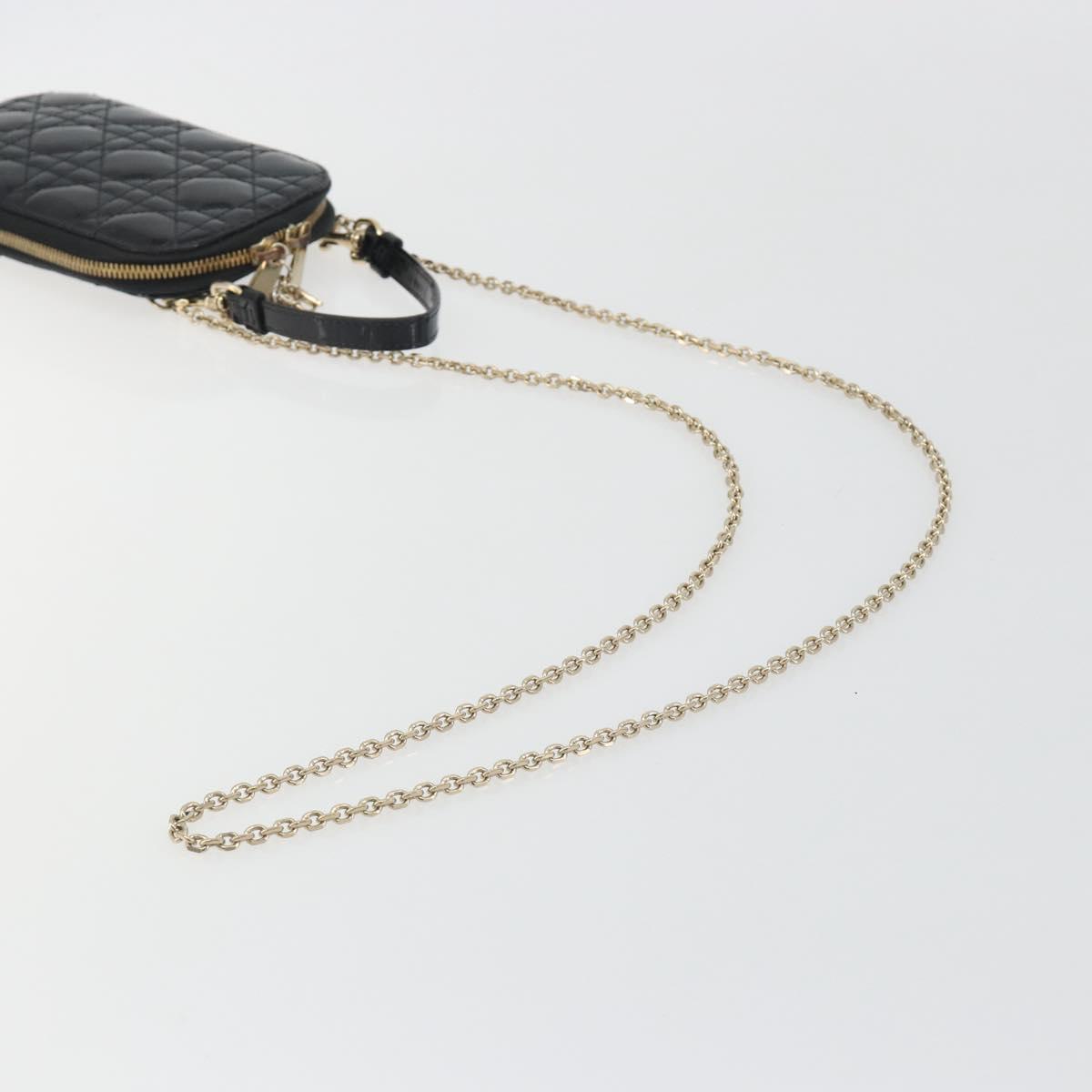 Christian Dior Cannage Phone Holder Chain Shoulder Bag Patent Black Auth ep15212