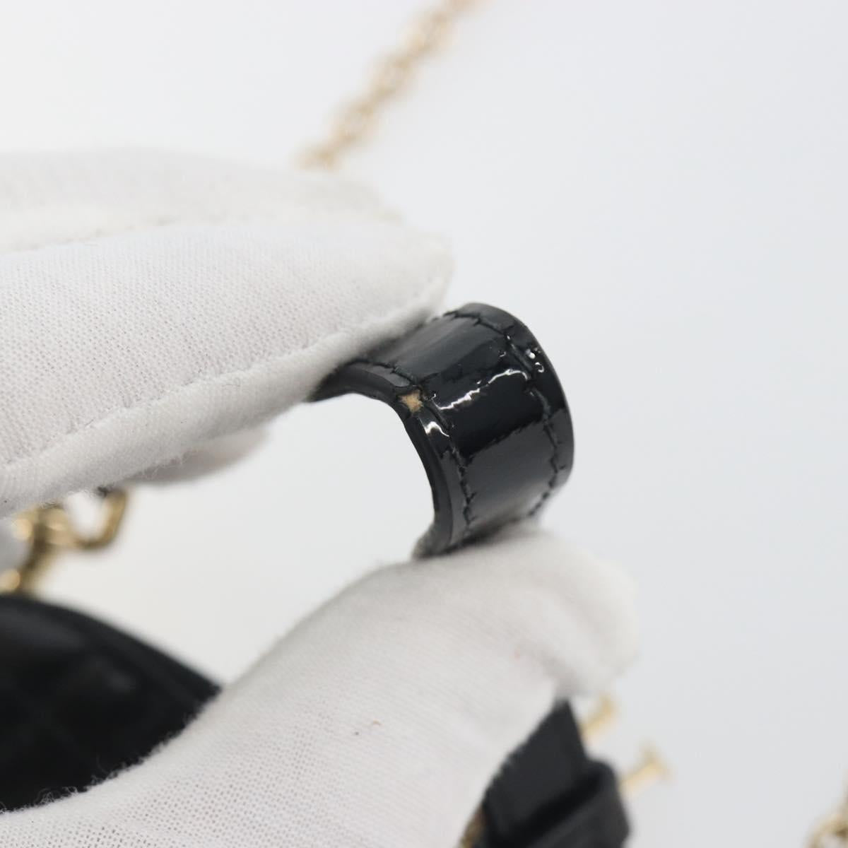 Christian Dior Cannage Phone Holder Chain Shoulder Bag Patent Black Auth ep15212