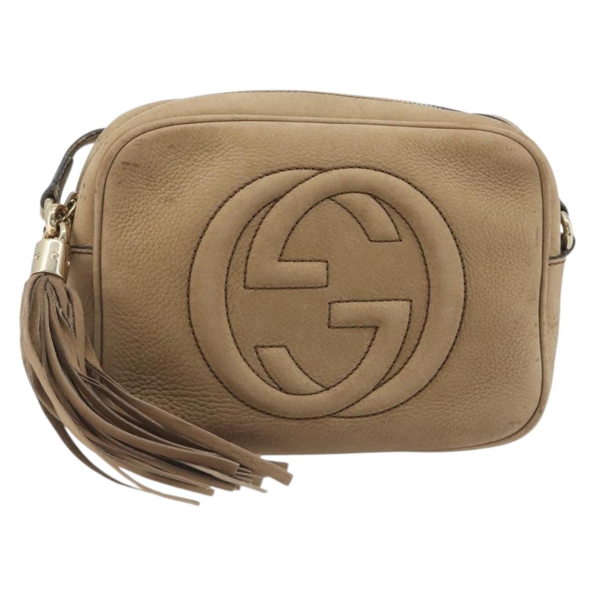 GUCCI Soho Shoulder Bag Leather Beige Gold Tone 308364 Auth ep15215