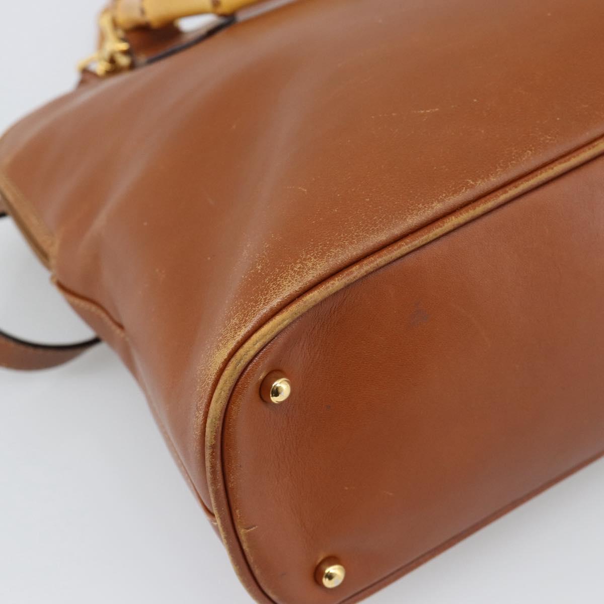 GUCCI Bamboo Hand Bag Leather 2way Brown Gold Tone 000 2214 0289 Auth ep15218