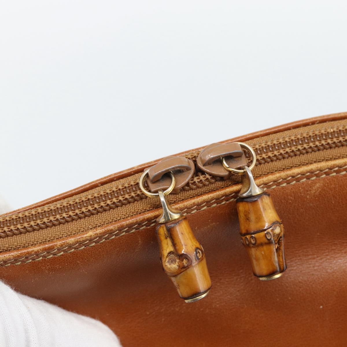 GUCCI Bamboo Hand Bag Leather 2way Brown Gold Tone 000 2214 0289 Auth ep15218