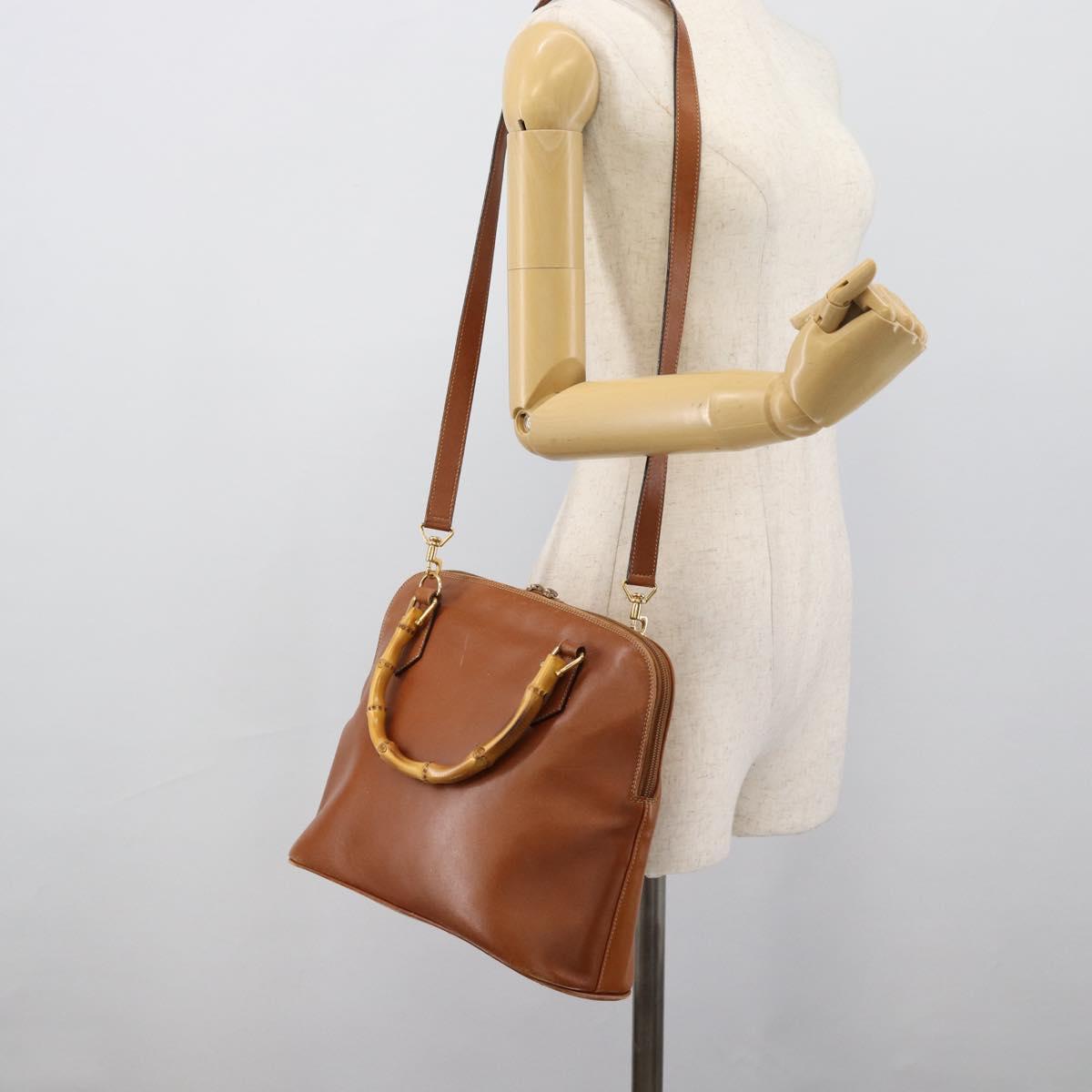 GUCCI Bamboo Hand Bag Leather 2way Brown Gold Tone 000 2214 0289 Auth ep15218