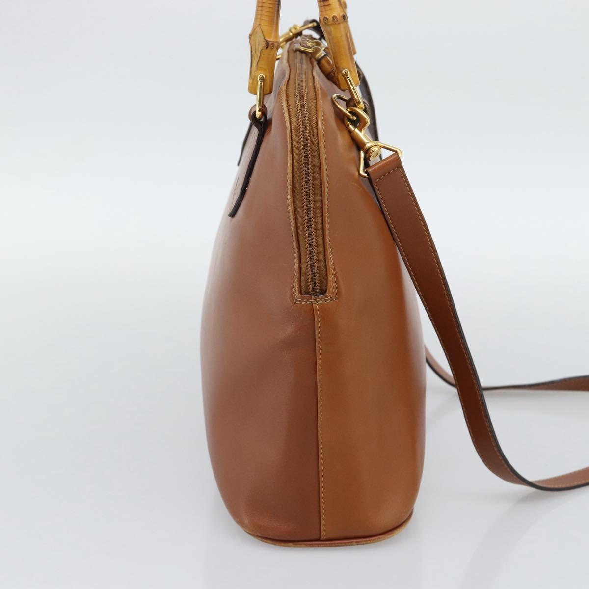 GUCCI Bamboo Hand Bag Leather 2way Brown Gold Tone 000 2214 0289 Auth ep15218