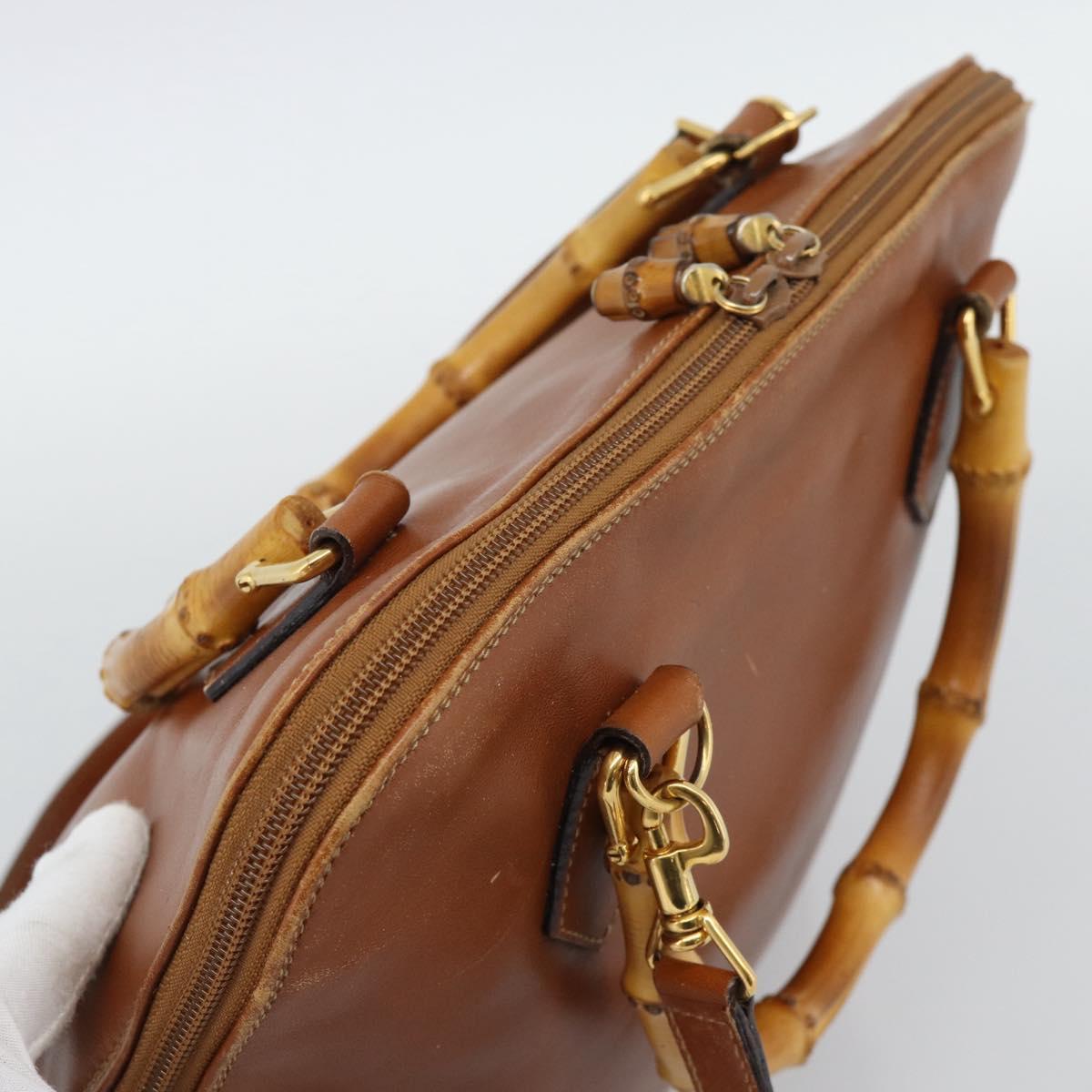 GUCCI Bamboo Hand Bag Leather 2way Brown Gold Tone 000 2214 0289 Auth ep15218