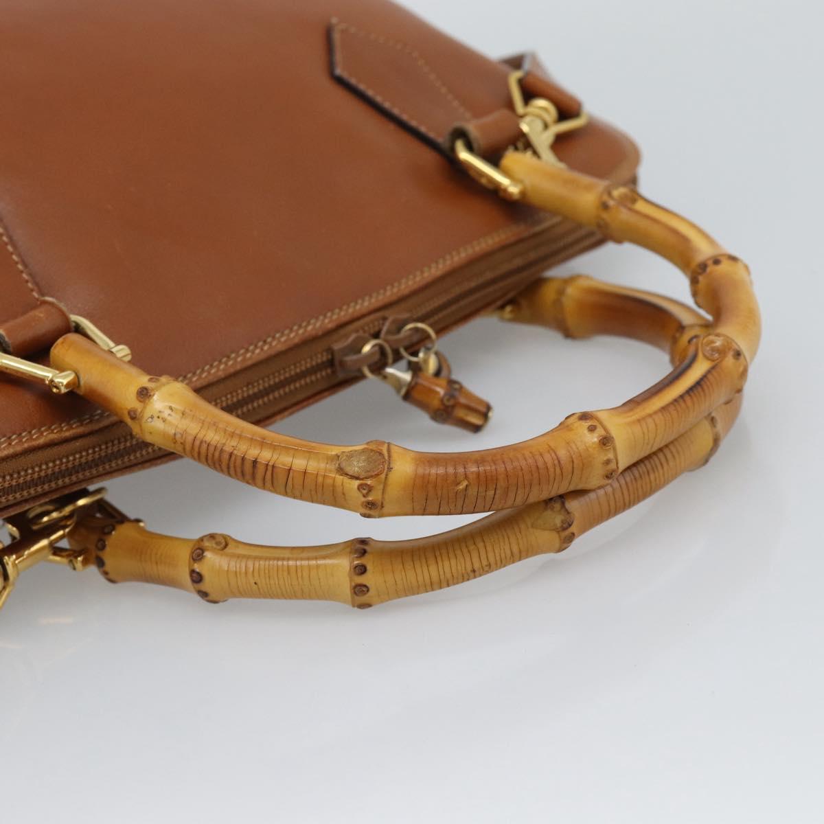 GUCCI Bamboo Hand Bag Leather 2way Brown Gold Tone 000 2214 0289 Auth ep15218