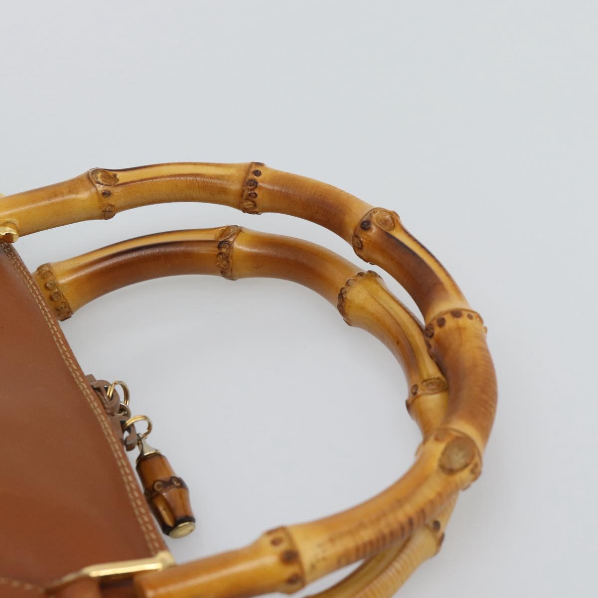 GUCCI Bamboo Hand Bag Leather 2way Brown Gold Tone 000 2214 0289 Auth ep15218