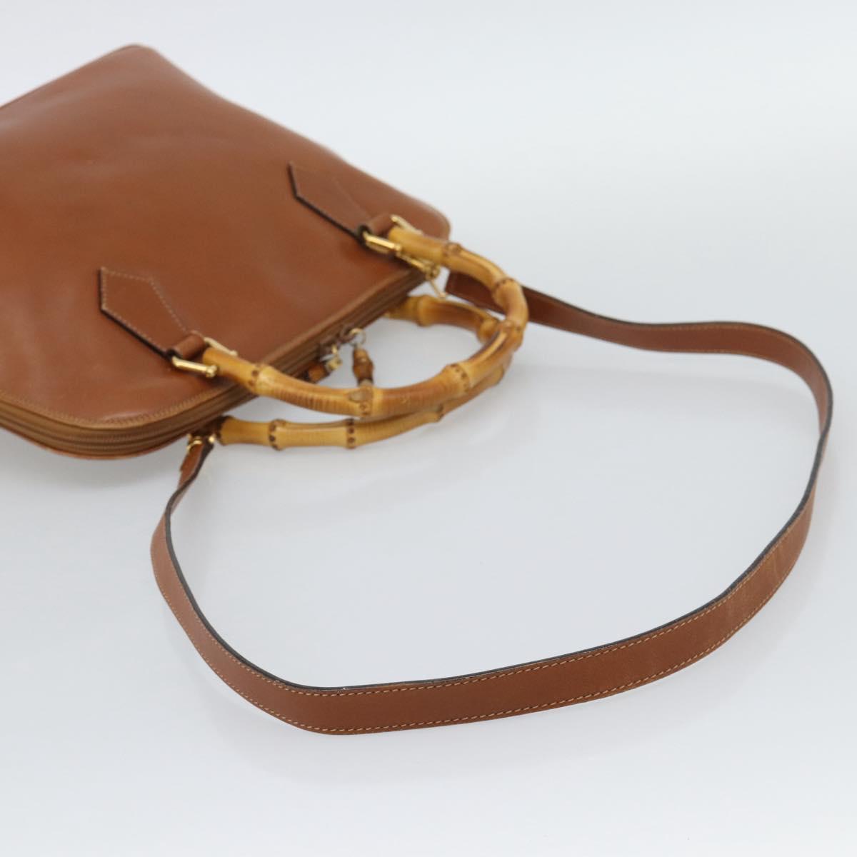 GUCCI Bamboo Hand Bag Leather 2way Brown Gold Tone 000 2214 0289 Auth ep15218