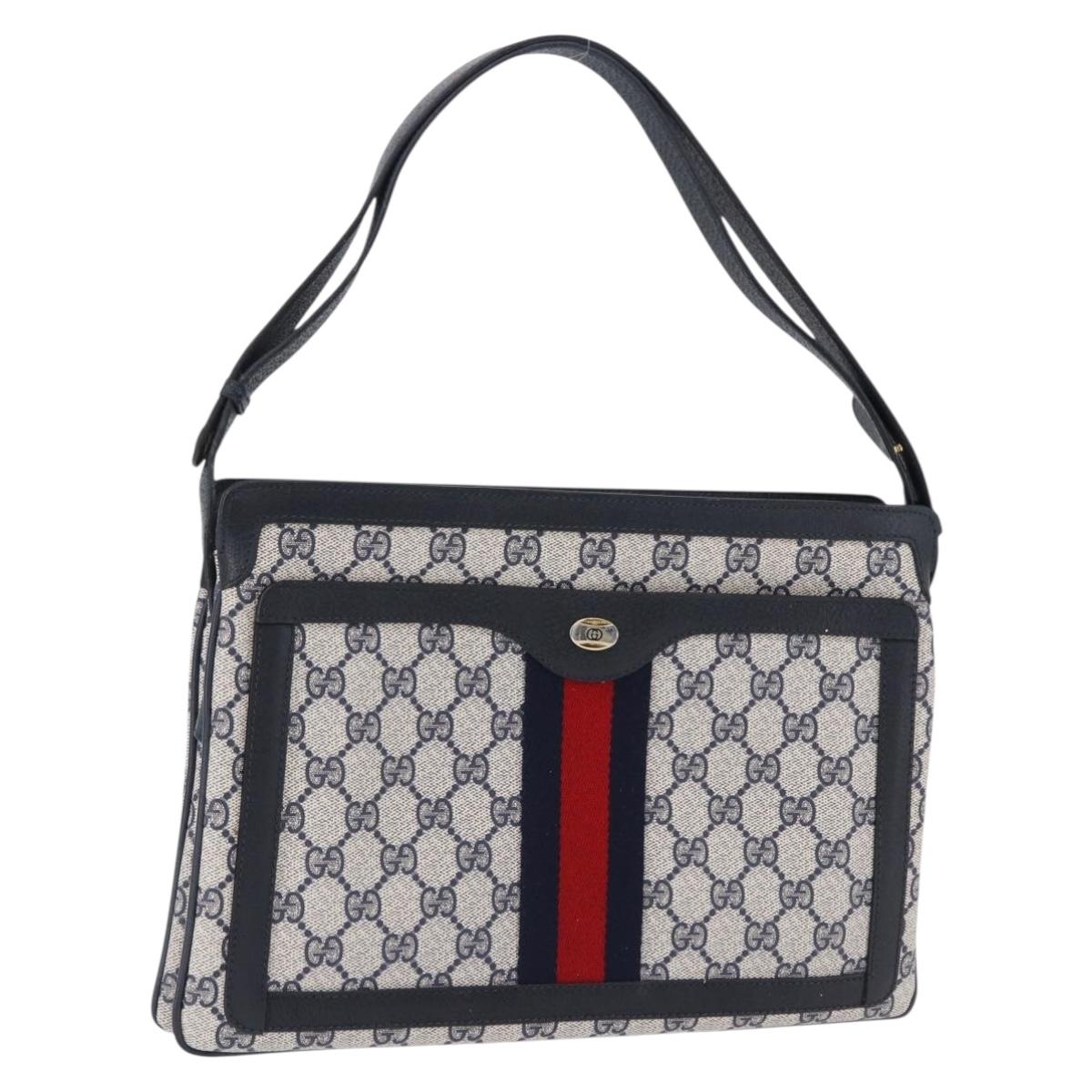 GUCCI GG Supreme Shoulder Bag PVC Leather Navy Gold Tone 14 02 013 Auth ep15220