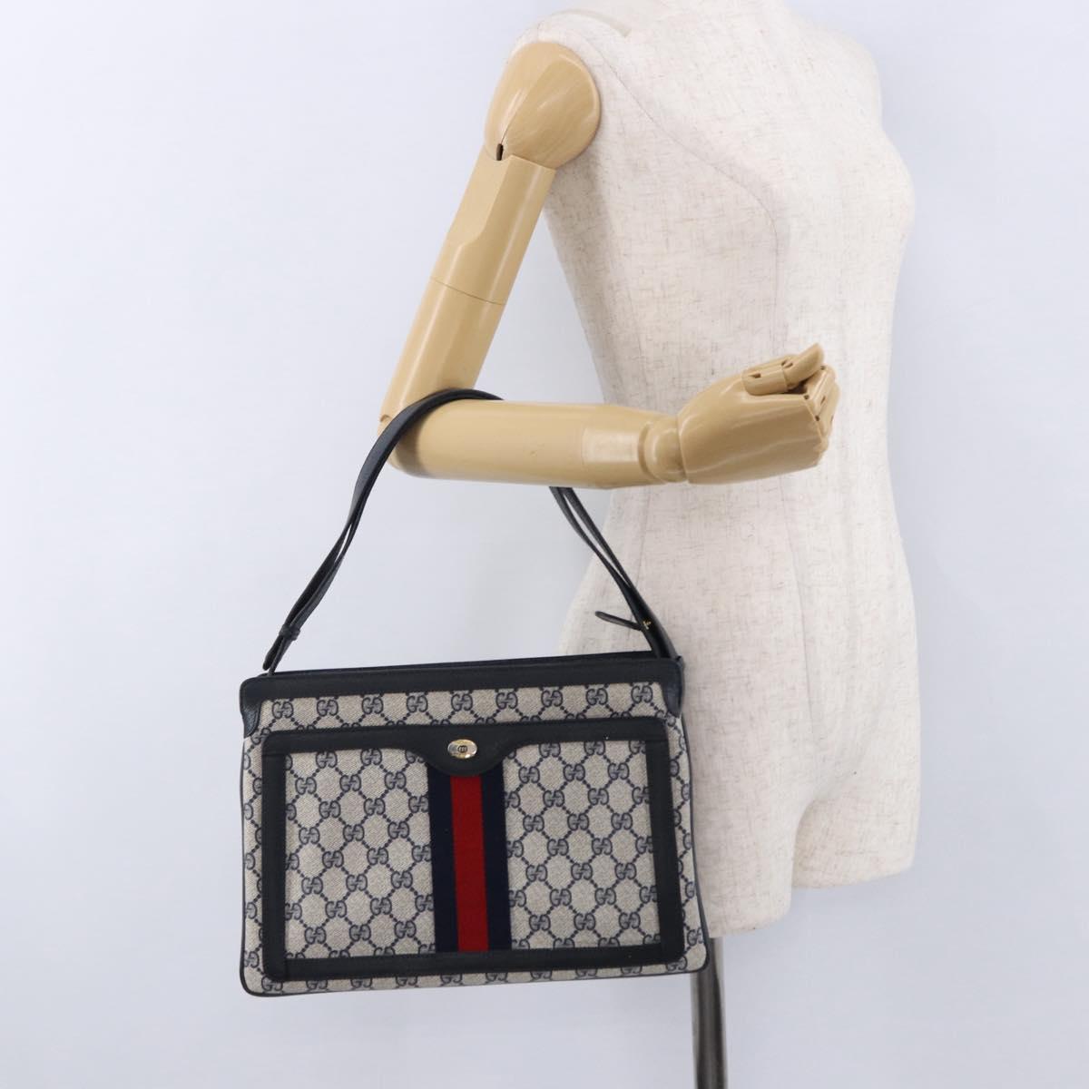 GUCCI GG Supreme Shoulder Bag PVC Leather Navy Gold Tone 14 02 013 Auth ep15220