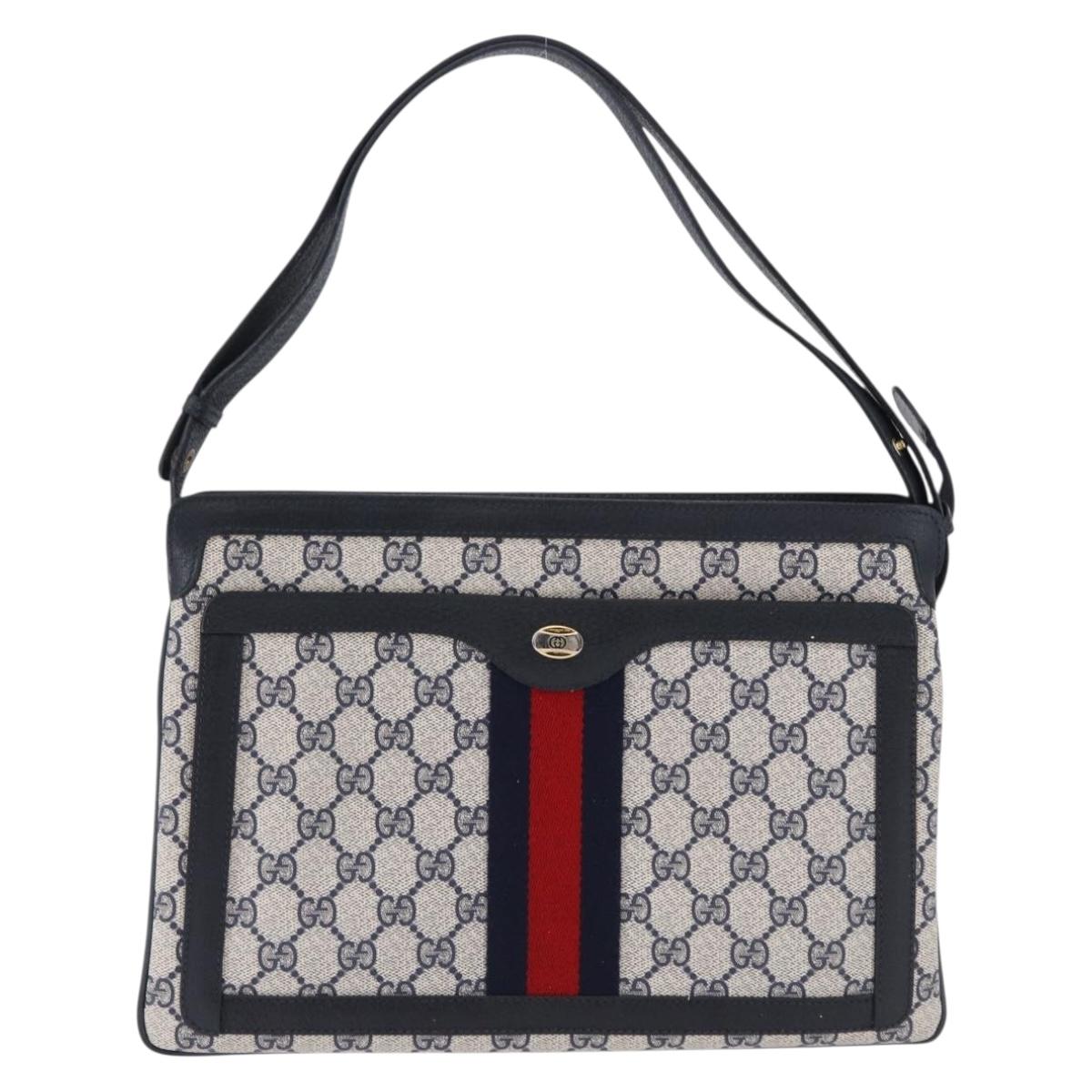 GUCCI GG Supreme Shoulder Bag PVC Leather Navy Gold Tone 14 02 013 Auth ep15220