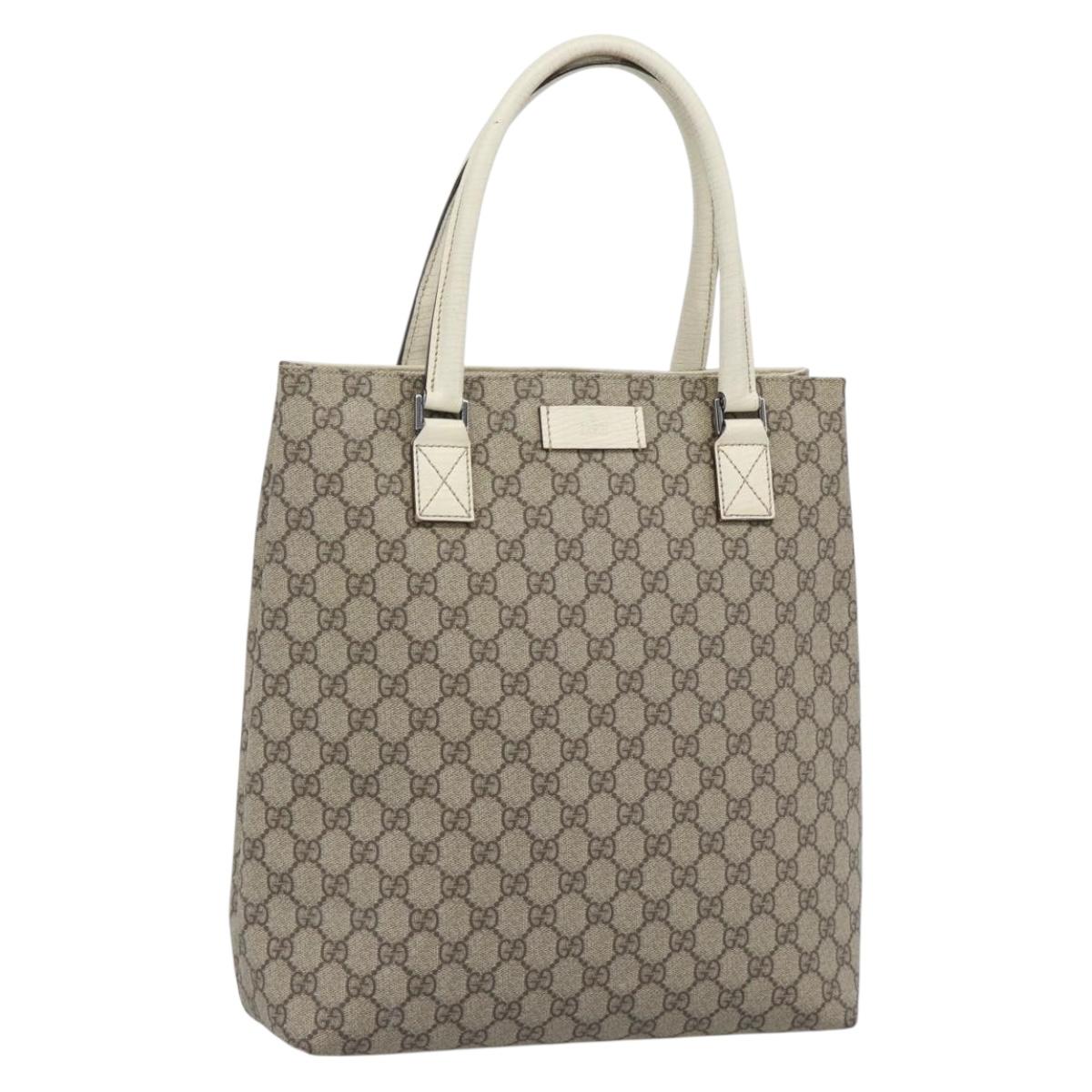 GUCCI GG Supreme Tote Bag PVC Leather Beige Silver 131220 Auth ep15221