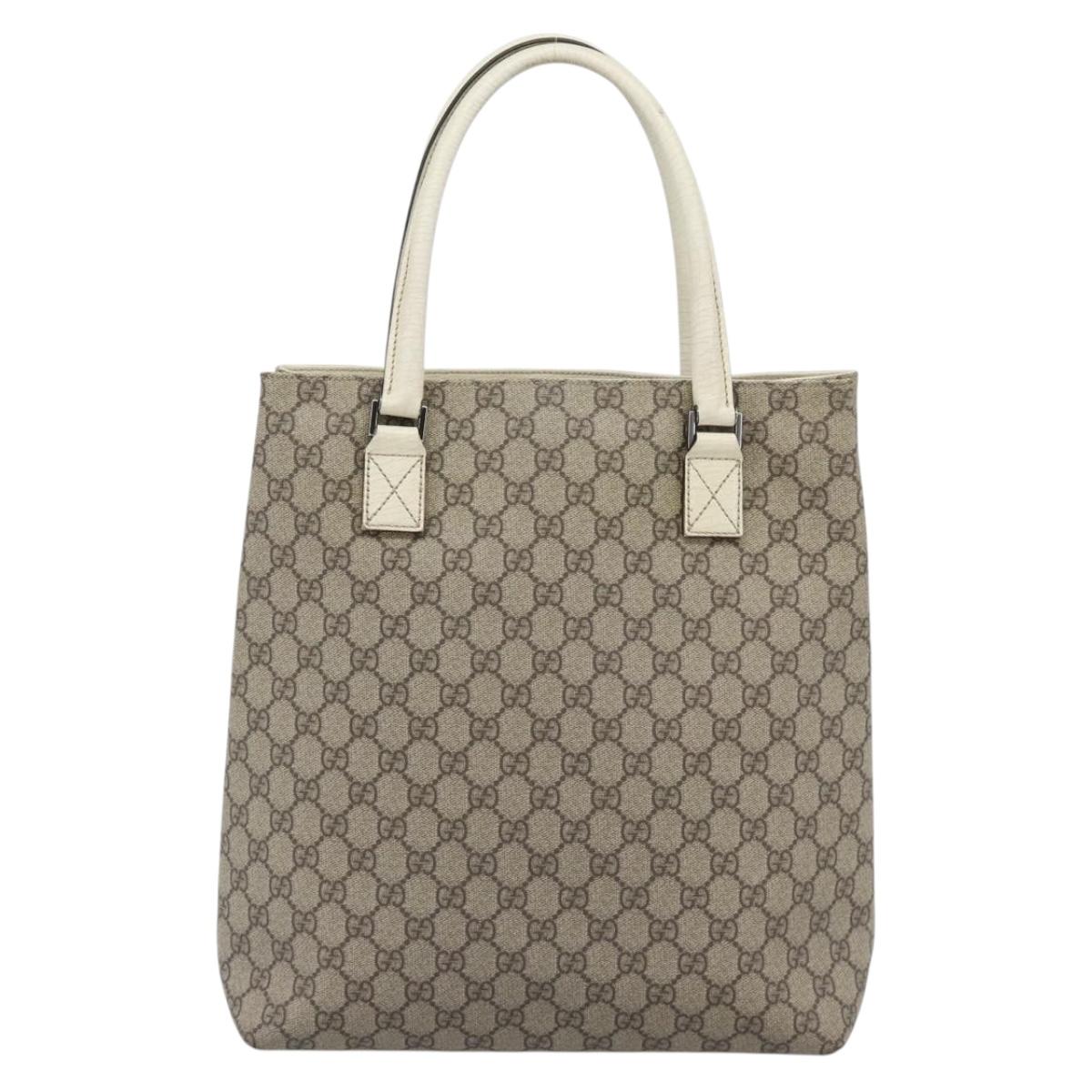 GUCCI GG Supreme Tote Bag PVC Leather Beige Silver 131220 Auth ep15221