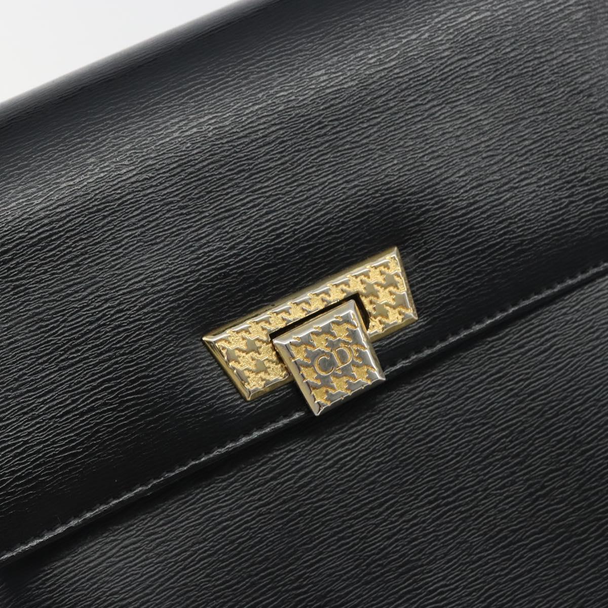 Christian Dior Hand Bag Leather 2way Black Gold Tone Auth ep15222